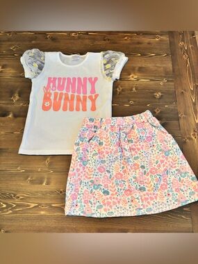 Hunny Bunny Floral Top & Skirt Set - White & Pink